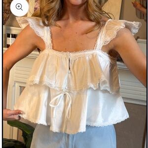White Lace-Trim Ruffle Camisole Tank - Women